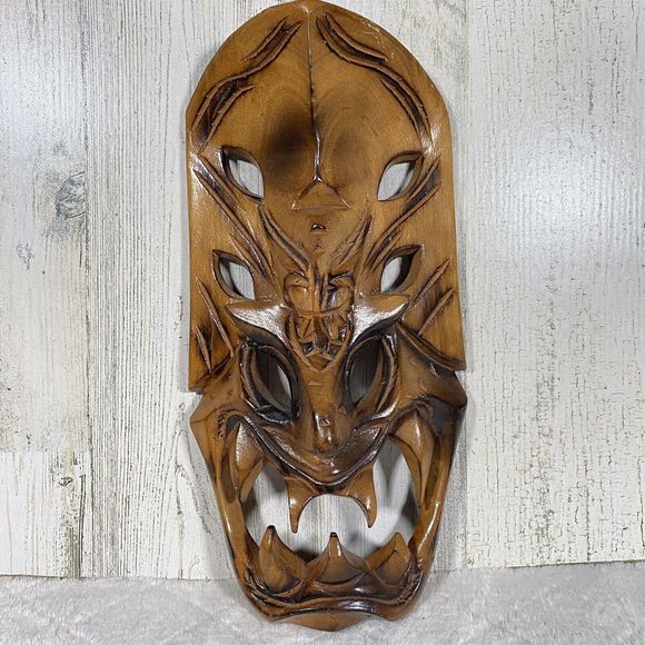 Vintage Filipino Bakunawa Dragon Mask Hand Carved Wood Tiki Tribal Mask 12" - Picture 1 of 10
